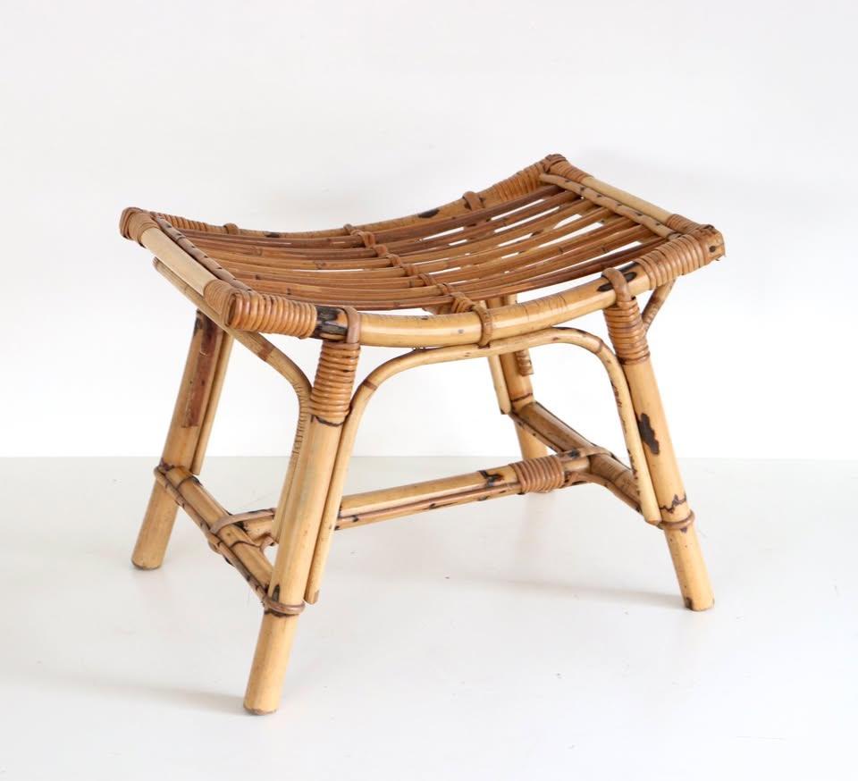 Vintage Bamboo Stool - Boho Tabouret - Retro Kruk - Voetbank, Ophalen of Verzenden, Huis en Inrichting