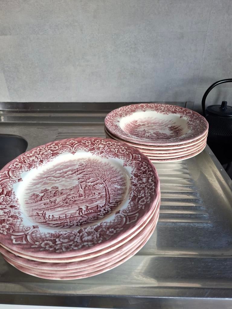 Borden 6 platte en 6 soepborden Homeland  engelse, Antiek en Kunst, Ophalen