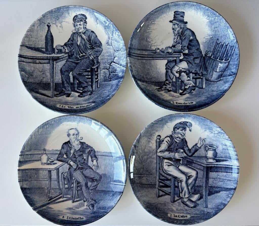 4 borden Boch Belgium Delfts blauw, Antiek en Kunst, Antiek | Servies los, Ophalen of Verzenden