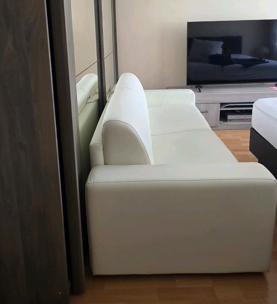 Lederen zetelbed, Huis en Inrichting, Slaapkamer | Slaapbanken, Ophalen, Beige, Tweepersoons, 140 cm