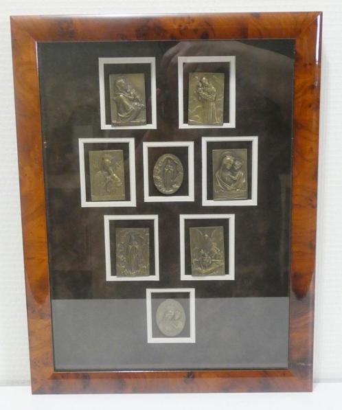 8x plaquette of reisicoontjes in lijst [1797], Antiek en Kunst, Antiek | Religieuze voorwerpen, Ophalen of Verzenden