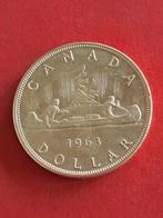 1963 Canada 1 dollar in zilver met kano Elisabeth II, Postzegels en Munten, Munten | Amerika, Verzenden, Noord-Amerika, Losse munt