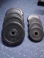 Disques fonte caoutchouc muscu - 25 kg - diamètre 30 mm, Ophalen, Gebruikt, Halterschijven