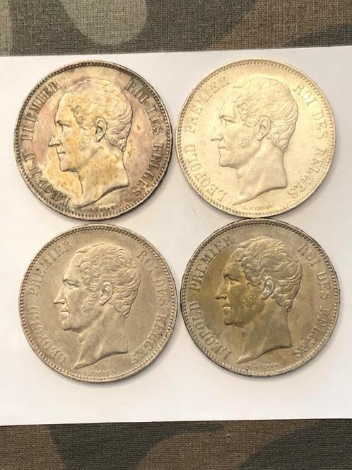 Munten zilver België lotje leopold 1 mooie kwaliteit 4 stuks, Postzegels en Munten, Munten | België, Setje, Zilver, Zilver, Ophalen of Verzenden