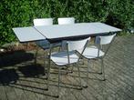 Vintage jaren 60 formica verlengbare tafel en 4 stoelen, Comme neuf, Rectangulaire, 50 à 100 cm, Enlèvement