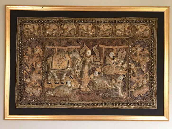 Grote Birmese kalaga handmade(1m60x1m00H)2st, Antiek en Kunst, Curiosa en Brocante, Ophalen