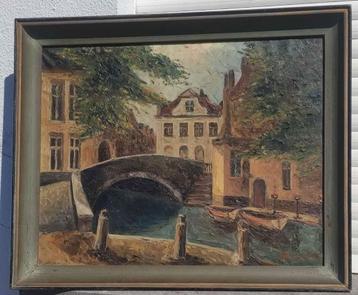 huile sur toile pont de bruges signe