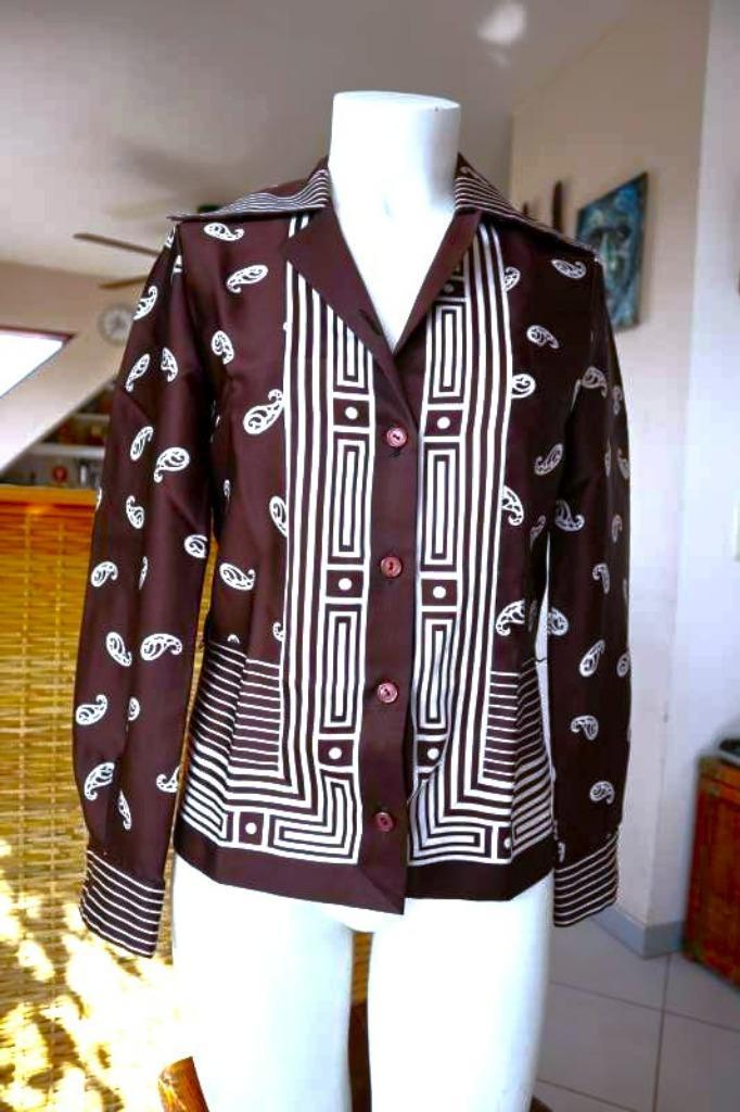 vintage dressing zwart bruine blouse, Kleding | Dames, Blouses en Tunieken, Zo goed als nieuw, Maat 36 (S), Bruin, Ophalen of Verzenden