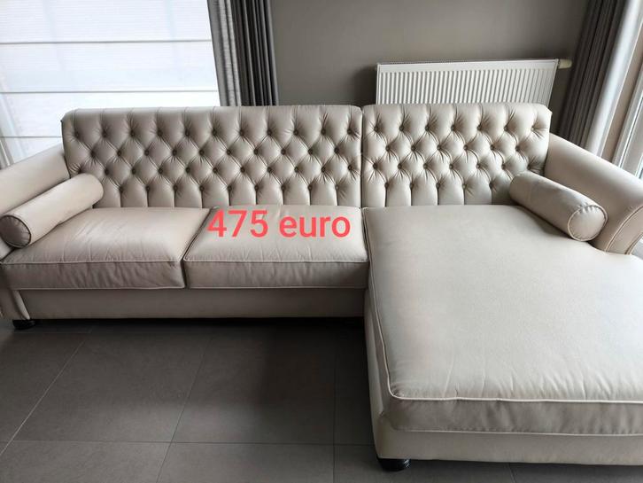 Te koop hoekzetel in leder met longchair, Huis en Inrichting, Zetels | Complete zithoeken, Gebruikt, Leer, Ophalen