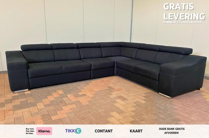 Canapé d'angle moderne en tissu noir, Maison & Meubles, Canapés | Salons, Comme neuf, Banc d'angle, Quatre personnes ou plus, 300 cm ou plus