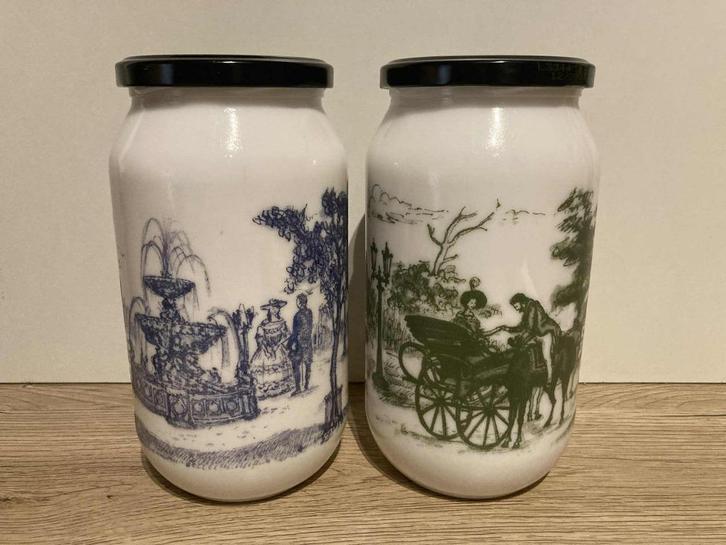 2 oude opalinepotten van Devos Lemmens, Antiek en Kunst, Antiek | Glaswerk en Kristal, Ophalen of Verzenden
