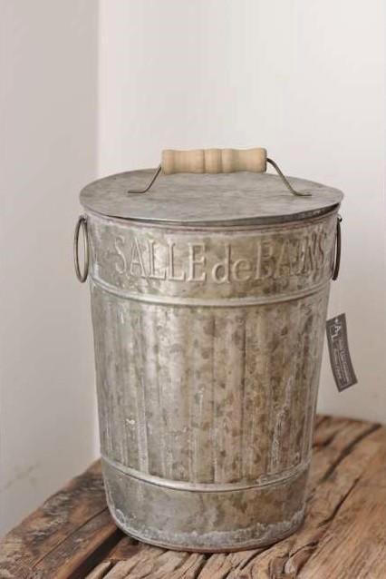 Vuilbakje / Prullenbak Landelijk zinc 'Salle de Bain', Huis en Inrichting, Badkamer | Badtextiel en Accessoires, Nieuw, Overige typen