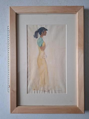 Leuke aquarel Jaak Gorus "Slank meisje met paardestaart" beschikbaar voor biedingen