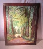 Mooi Oud Geschilderd Aquarel - Ruiter op het Pad - 62x48, Antiek en Kunst, Ophalen of Verzenden