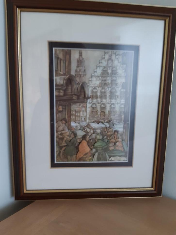 Anton Pieck - Gouda - zeer gedetailleerde afwerking, Antiek en Kunst, Kunst | Schilderijen | Klassiek, Ophalen