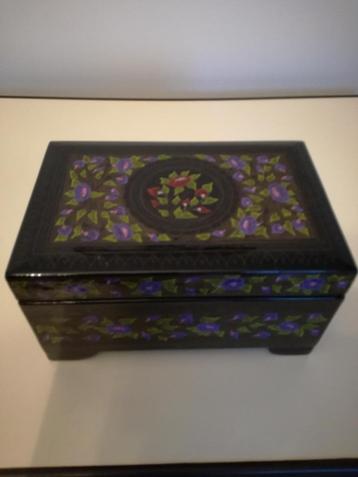 Boîte décorative vintage rectangulaire laquée noire à déco f