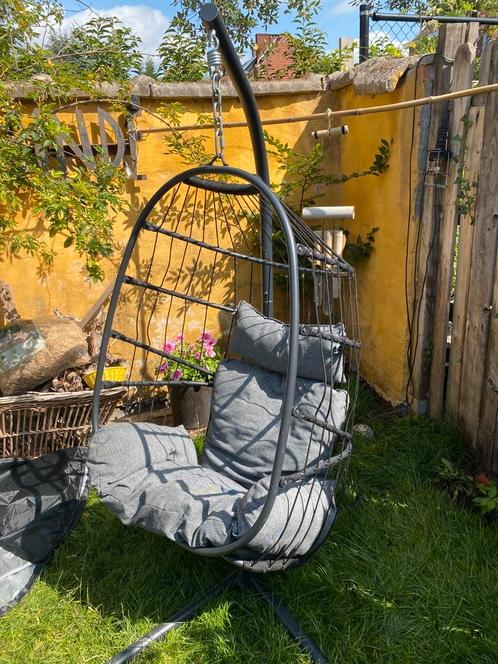 Hangzetel Zwart metaal grijs zitkussen/hoofdkussen, Tuin en Terras, Tuinmeubel-accessoires, Gebruikt, Ophalen