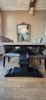 Landelijke eettafel met 6 gecapitonneerde stoelen, Ophalen, Zo goed als nieuw