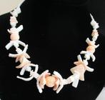 KS018- Ketting Schelp-45cm.-Bol-Licht Oranje met Wit Schelp, Handtassen en Accessoires, Kettingen, Verzenden, Nieuw, Wit, Steen of Mineraal