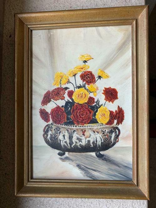 Tableau peinture à l'huile bouquet de fleurs coupe décor, Antiquités & Art, Art | Peinture | Classique, Envoi
