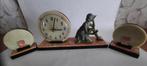 vintage klok met beeld en 2 boeksteunen marmer/albast, Antiek en Kunst, Ophalen