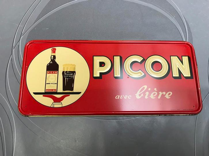 Picon reclamebord metaal, jaren '50 a '60, Verzamelen, Merken en Reclamevoorwerpen, Zo goed als nieuw, Reclamebord, Ophalen of Verzenden