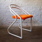 6 chaises à structure tubulaire en métal, retapissées en vel, Maison & Meubles, Chaise de bureau, Enlèvement, Utilisé, Orange
