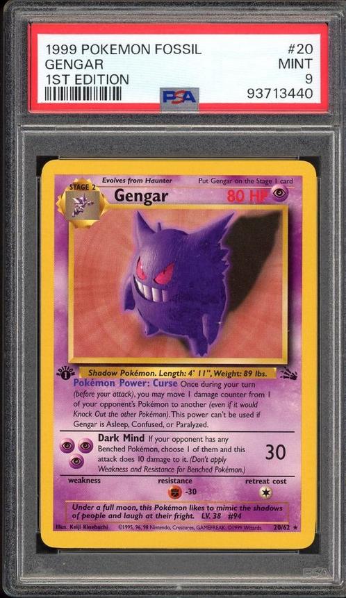 Gengar 1ère édition PSA 9 - 20/62 - Fossil 1999, Hobby & Loisirs créatifs, Jeux de cartes à collectionner | Pokémon, Comme neuf