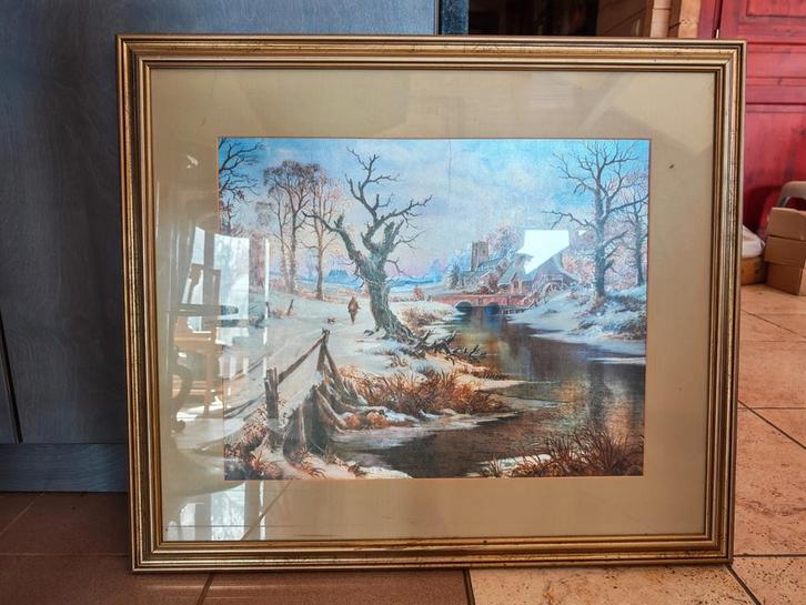 Winterschilderij — Ingelijste heliocut (Eurografics bvba), Antiek en Kunst, Kunst | Schilderijen | Klassiek, Ophalen