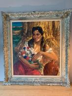 Aimé Van Belleghem - Spaanse vrouw met zomerbloemen, Antiek en Kunst, Kunst | Schilderijen | Klassiek, Ophalen