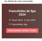 Place pour les Francofolies de Spa (20 juillet), Tickets & Billets, Concerts | Chanson française, Autres types, Une personne, Juillet