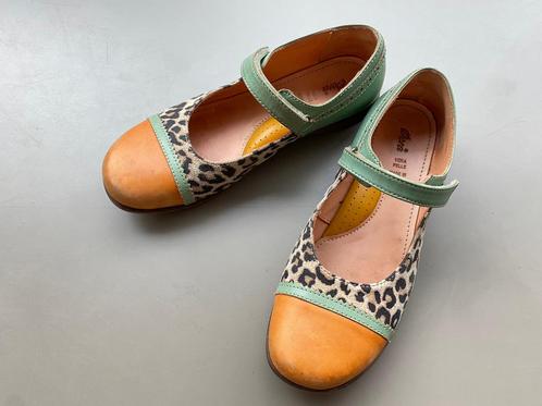 Groen/geel/leopard lederen schoenen OCRA 34, Kinderen en Baby's, Kinderkleding | Schoenen en Sokken, Zo goed als nieuw, Schoenen