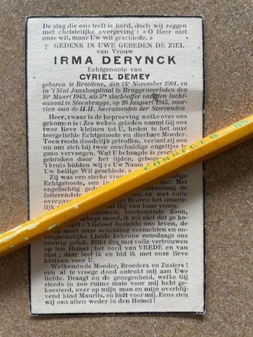 OorlogsslachtofferLuchtaanval Steenbrugge 26/1/1943 DERYNCK  beschikbaar voor biedingen