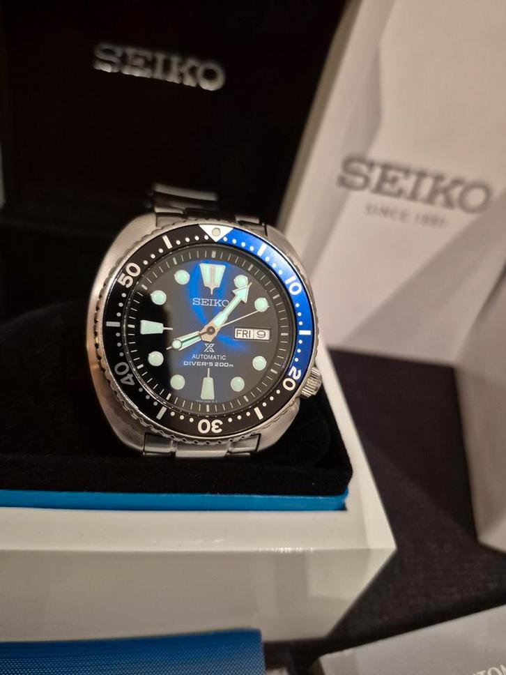Seiko turtle diver batman automatic full set, Handtassen en Accessoires, Horloges | Heren, Zo goed als nieuw, Polshorloge, Breitling