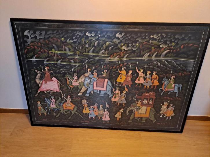 Grande peinture indienne peinte à la main 144 cm sur 98,5 cm, Antiquités & Art, Art | Peinture | Classique, Enlèvement
