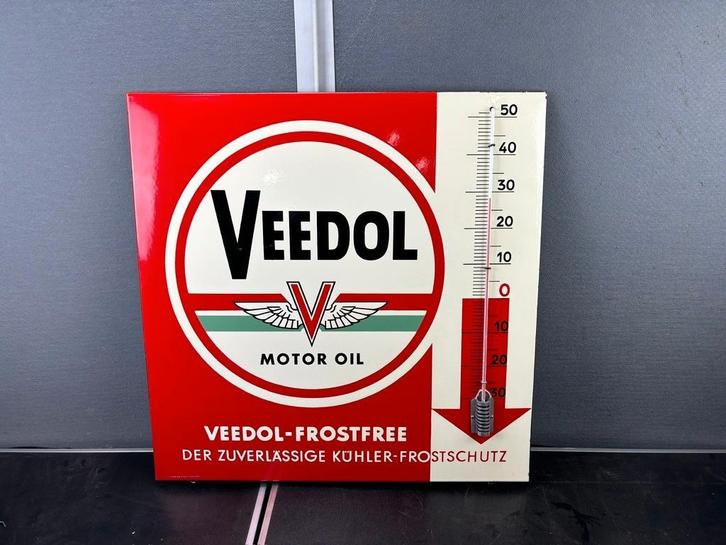 emaille Veedol thermometer reclamebord ca 70x70cm, Verzamelen, Merken en Reclamevoorwerpen, Zo goed als nieuw, Reclamebord, Ophalen