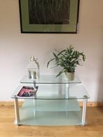 glazen dientafel - bijzettafel op wieltjes, Huis en Inrichting, Ophalen, 75 cm of meer, Modern, 60 cm of meer