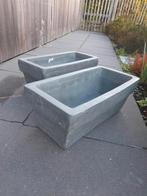 3 Terracota rechthoekige bloembakken bloempotten grijs, Tuin en Terras, Ophalen, Zo goed als nieuw