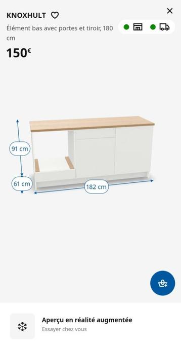 knoxhult element du bas avec portes et tiroir 180cm, Neuf, Moins de 100 cm, 150 à 200 cm, Enlèvement