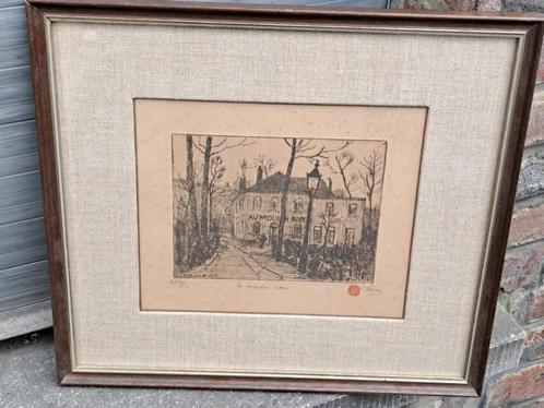 gravure moulin rose signe jehan frison, Antiek en Kunst, Kunst | Etsen en Gravures, Ophalen of Verzenden