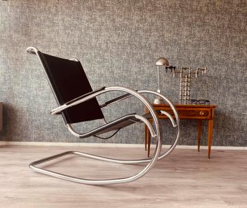 Vintage Italian Steel and Leather Rocking Chair, ca70s
