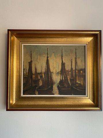 Prachtig oud haven schilderij  beschikbaar voor biedingen