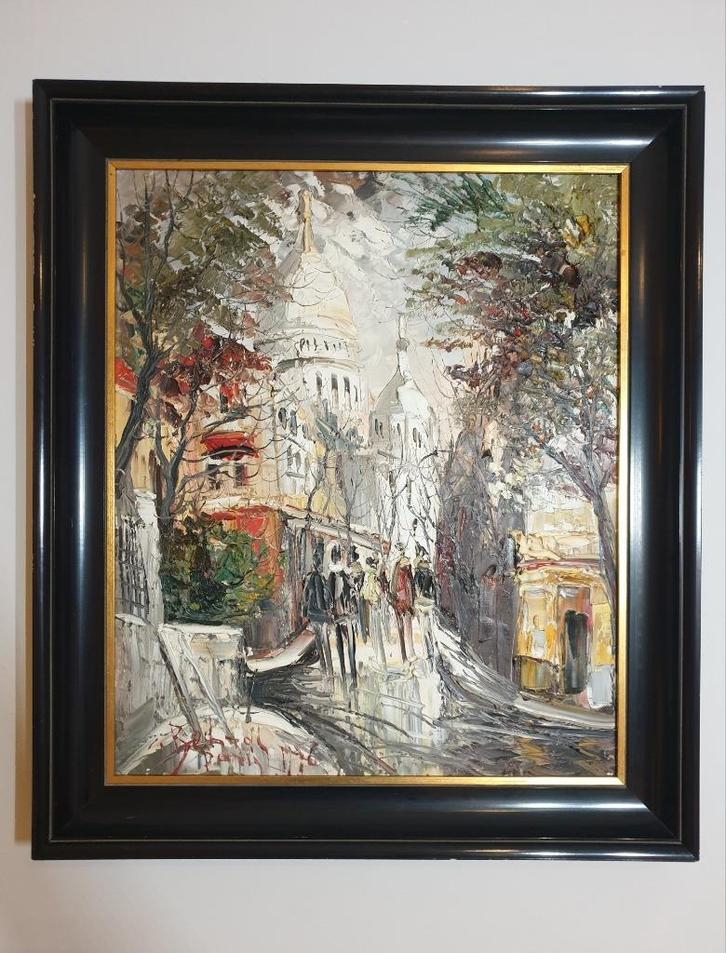 Paris Street Scene, 1976 (Gesigneerd, kunstenaar onbekend), Antiek en Kunst, Kunst | Schilderijen | Modern, Ophalen of Verzenden
