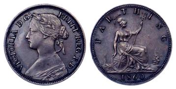 Victoria (1837-1901), Farthing, 1860, muilezel, getande rand