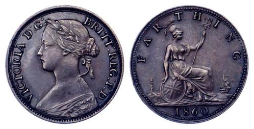 Victoria (1837-1901), Farthing, 1860, mule, bord dentelé, Timbres & Monnaies, Monnaies | Europe | Monnaies non-euro, Monnaie en vrac