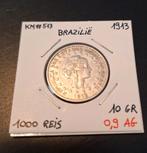 Brazilië 1000 Reis 1913, Postzegels en Munten, Munten | Amerika, Zilver, Ophalen of Verzenden, Zuid-Amerika, Losse munt