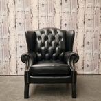 Chesterfield Lord Fauteuil – Zwart Leer, Antiek en Kunst, Ophalen