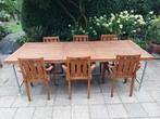 Terrastafel 250x100 met 6 stoelen in teak, Tuin en Terras, Ophalen of Verzenden, Gebruikt