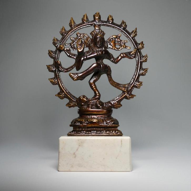 Dansende Shiva Nataraja/Bronzen Beeld Op Marmeren Sokkel, Antiquités & Art, Antiquités | Bronze & Cuivre, Enlèvement ou Envoi
