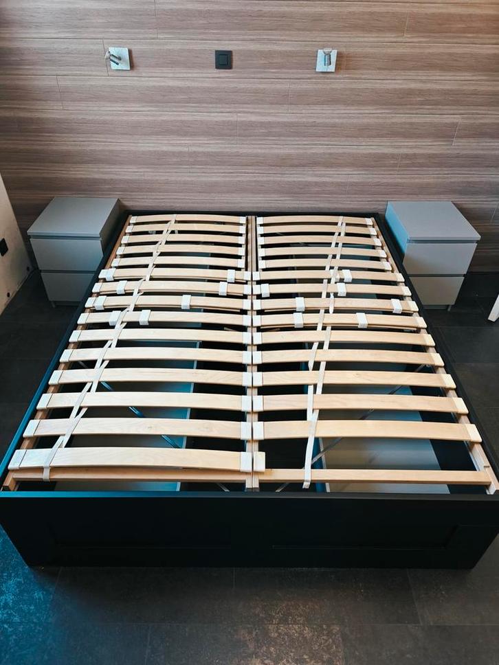 Lit Ikea Brimnes 160x200cm + sommiers à lattes réglables, Maison & Meubles, Chambre à coucher | Lits, Deux personnes, Enlèvement